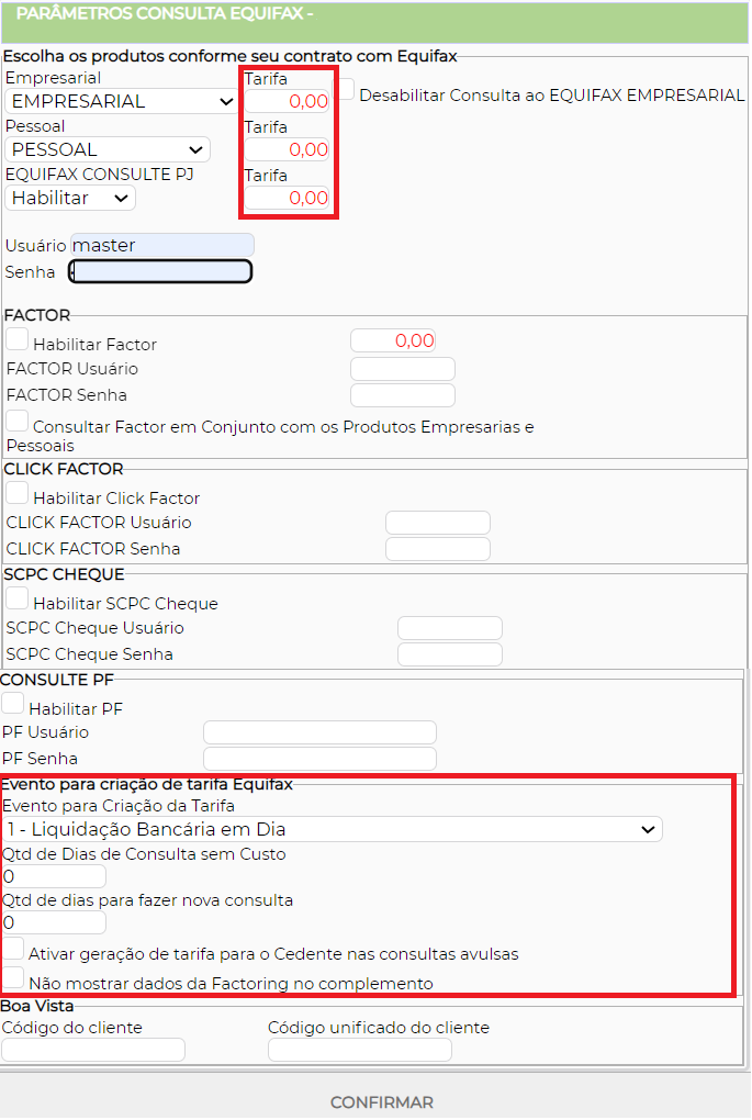 Figura 3 - Configuração de tarifa