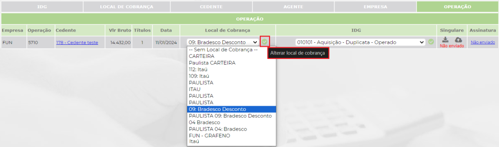 Figura 4 – Alterar Local de Cobrança