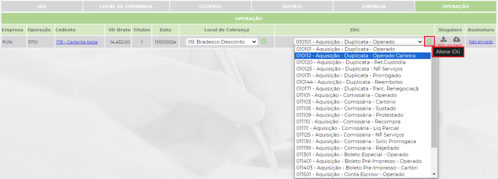 Figura 5 – Alterar IDG