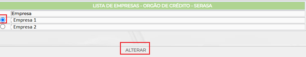 Figura 2 - Opção para selecionar a empresa