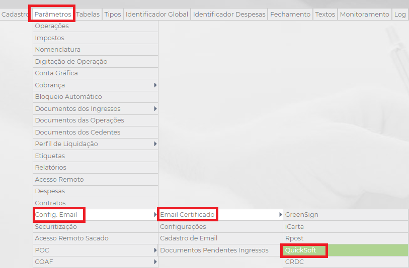 Figura 1 - Acesso par a configuração de e-mail certificado