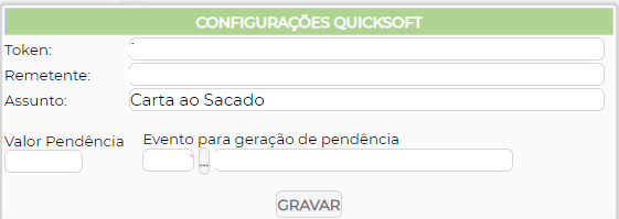 Figura 2 - Quadro ' Configurações QuickSoft'