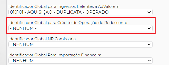 Figura 3 - Configuração IDG para títulos redescontados