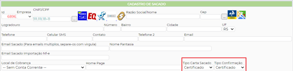 Figura 3 – Configuração Cadastro do Sacado