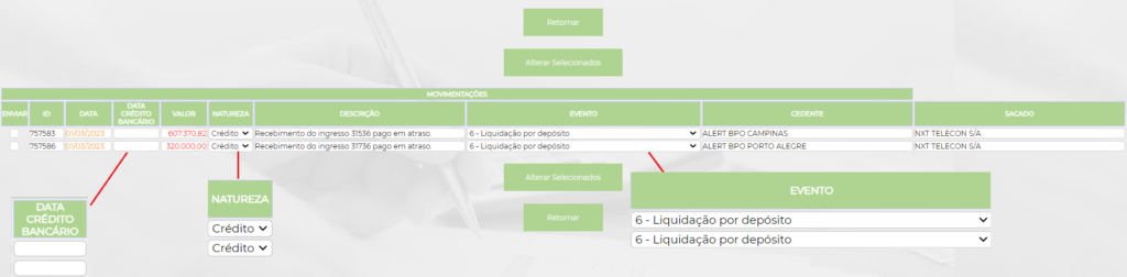 Figura 5 – Alteração dos Lançamentos.