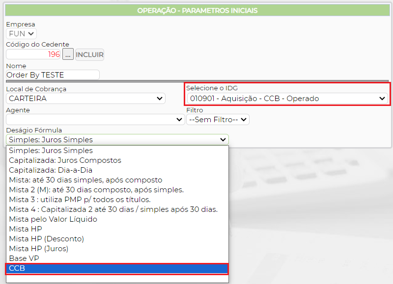 Figura 1 - Fórmula de Deságio de CCB