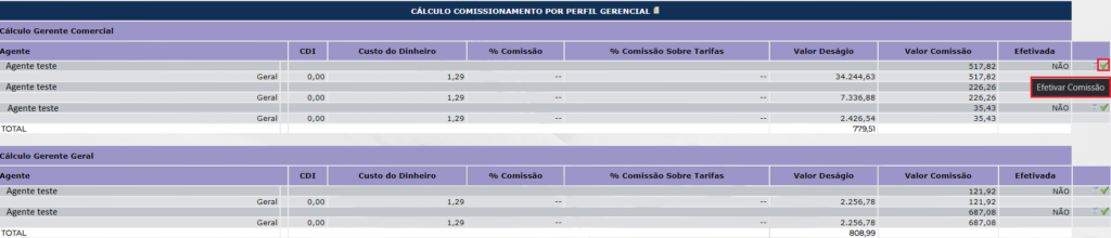 Figura 11 - Efetivar comissão