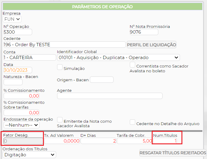 Figura 2 - Parâmetros da Operação de CCB