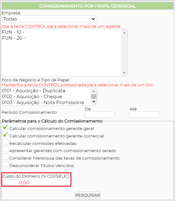 Figura 7 - Tela com o token por faixa ativo 