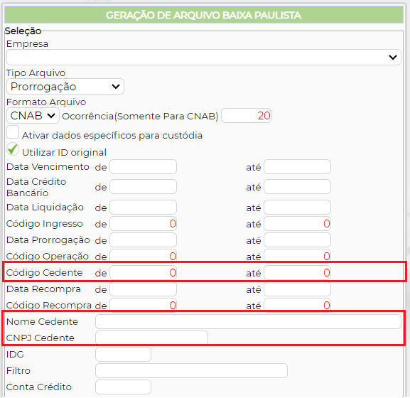 Figura 3 - Filtros Cedente