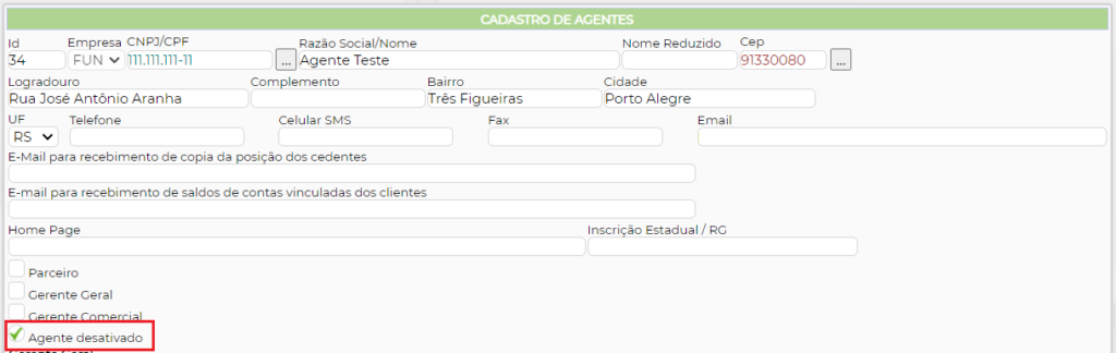 Figura 6 - Informação de Agente Desativado