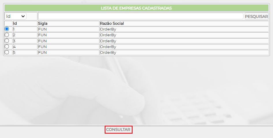 Figura 2 - Opção para selecionar a empresa