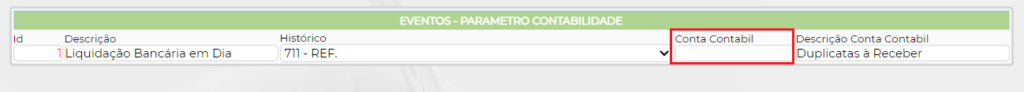 Figura 2 - Cadastro Conta Contábil no evento