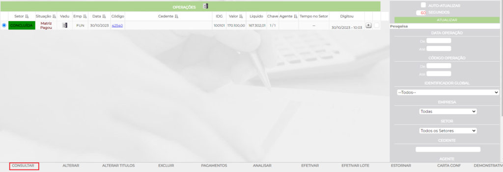 Figura 4 - Consulta de Operação