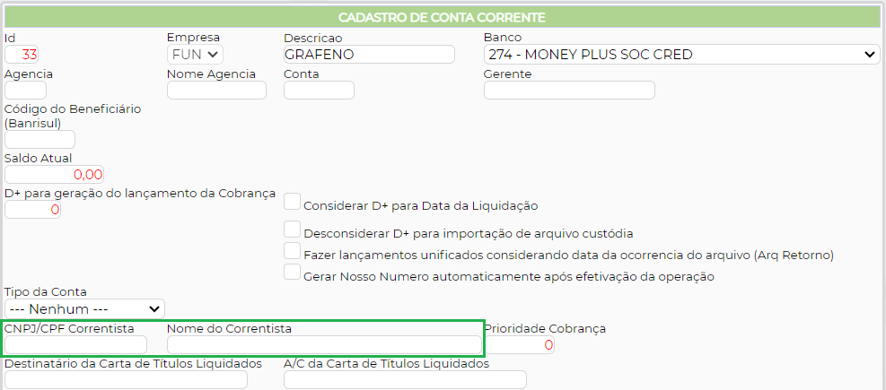 Figura 4 - Configuração do Correntista