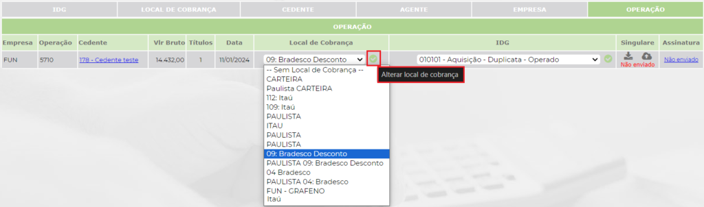 Figura 11 – Alterar Local de Cobrança.