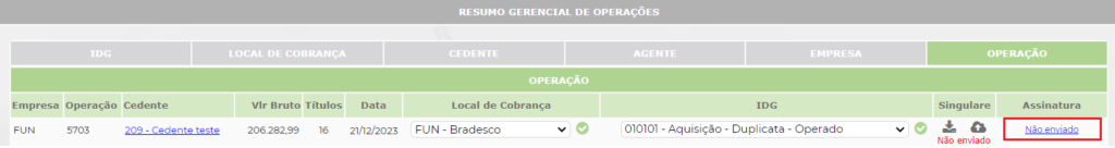 Figura 2 - Resumo Gerencial Operação não enviada