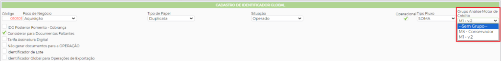 Figura 3 – Configuração do Grupo de Análise