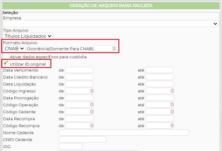 Figura 3 – Informar o Formato de Arquivo e Ocorrência