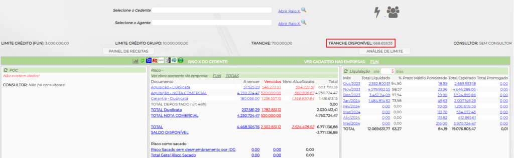 Figura 1 – Tranche disponível no Raio X