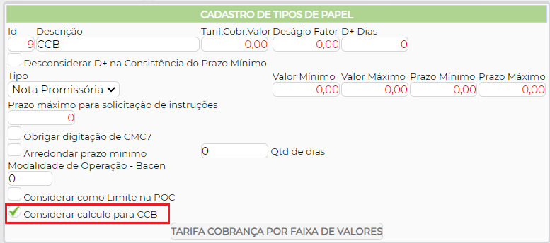 Figura 1 – Configuração Tipo de Papel CCB