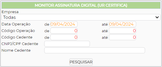 Figura 4 – Filtros de pesquisa Monitor Assinatura Digital