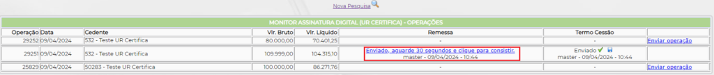 Figura 6 – Consistir operação enviada