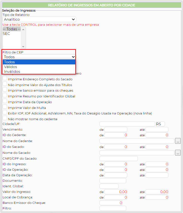 Figura 2 – Filtro de CEP