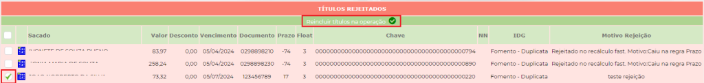Figura 12 – Reincluir títulos rejeitados