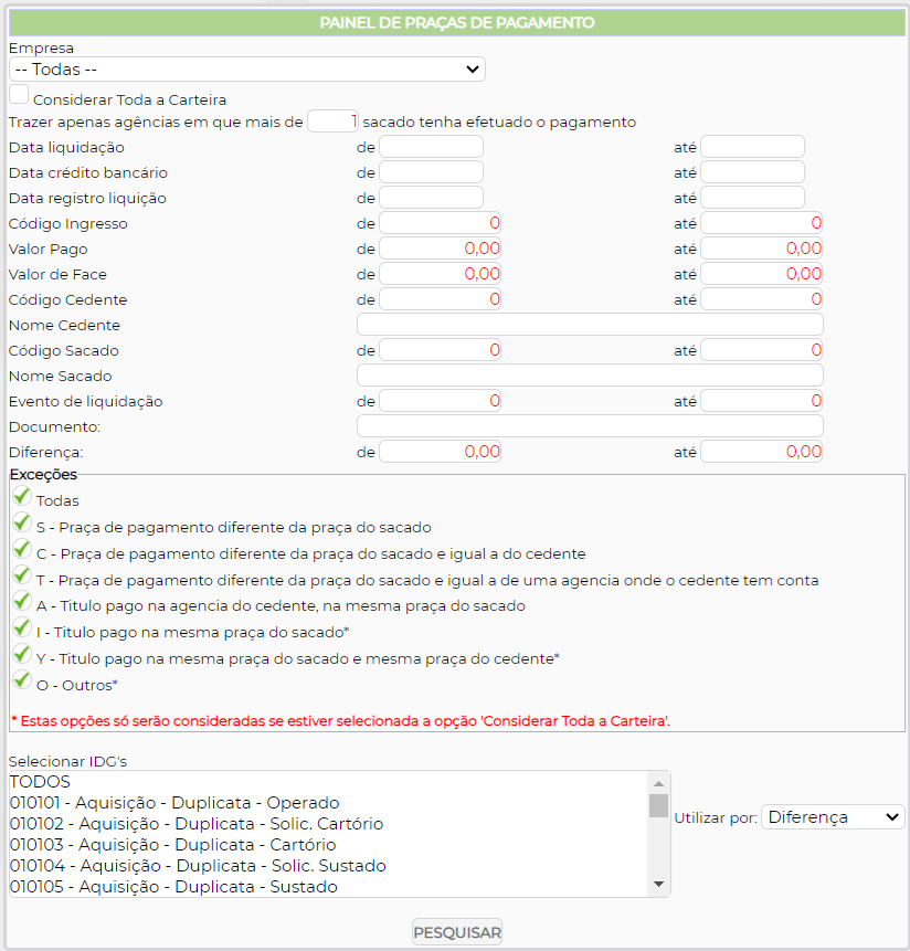 Figura 2 – Filtros de pesquisa do painel