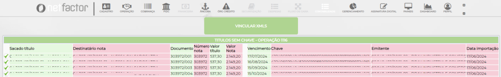 Figura 4 – Tela para vínculo de XML