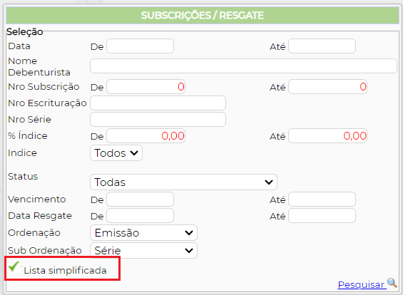 Figura 5 – Parametrização da Lista Simplificada