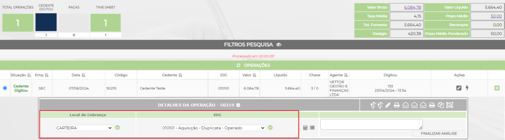 Figura 6 – Alterar Local de Cobrança e IDG