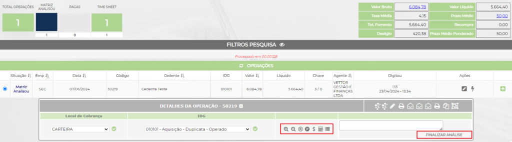 Figura 7 – Alterações de cálculo de operação e análise