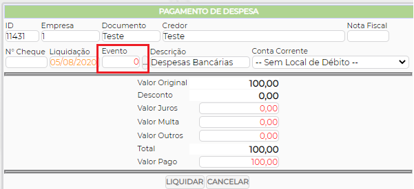 Figura 3 – Tela de Liquidação.