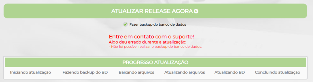 Figura 11 – Erro ao executar o backup do banco de dados