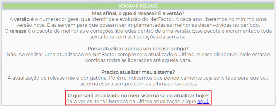 Figura 3 – Informações de liberação de release