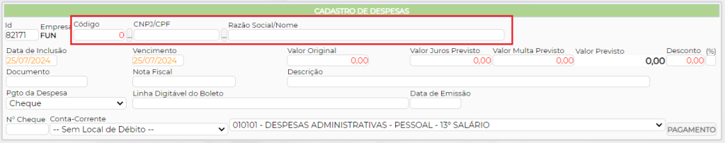 Figura 3 - Dados do fornecedor