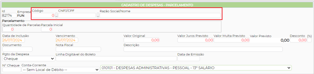 Figura 3 - Dados do fornecedor