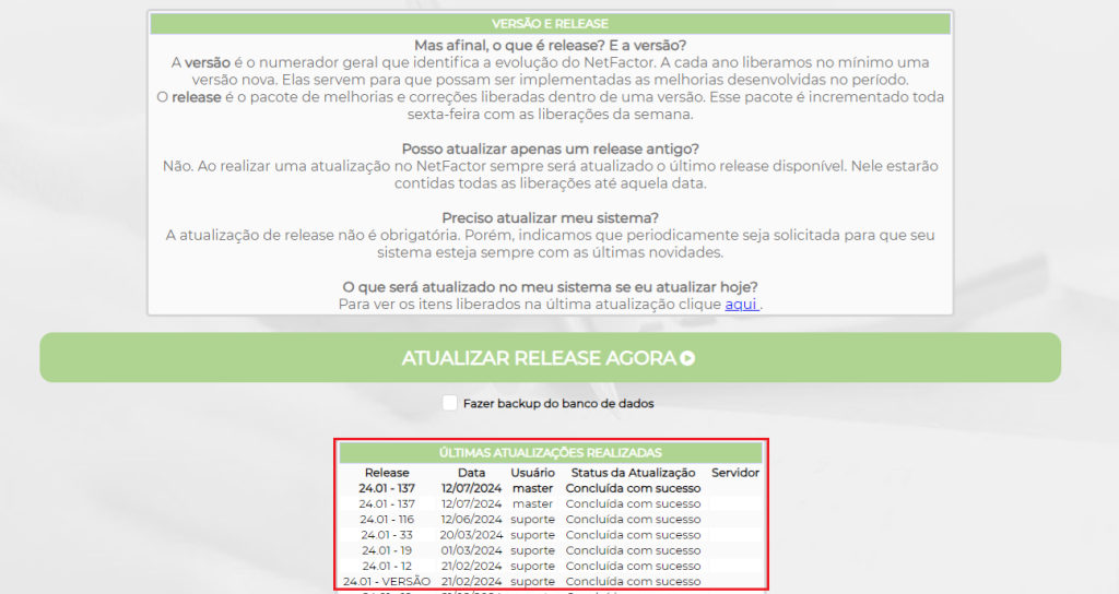 Figura 4 – Informação das últimas atualizações realizadas