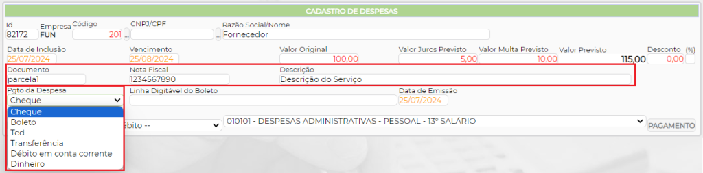 Figura 5 - Forma de pagamento