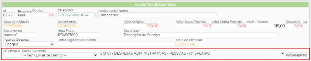 Figura 6 - Dados de pagamento