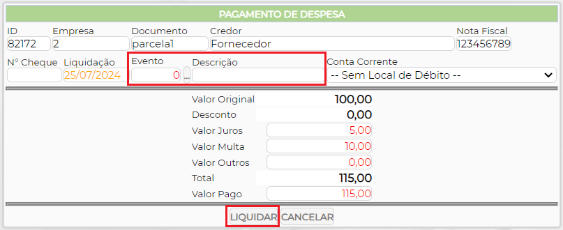 Imagem 7 - Liquidação da despesa