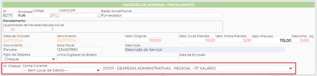 Figura 7 - Informações sobre pagamento