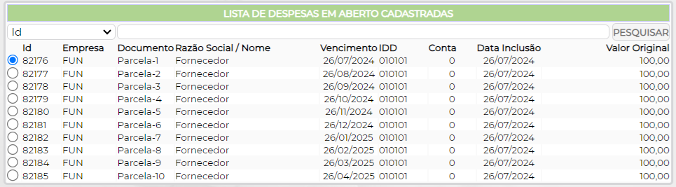 Figura 8 – Despesas criadas