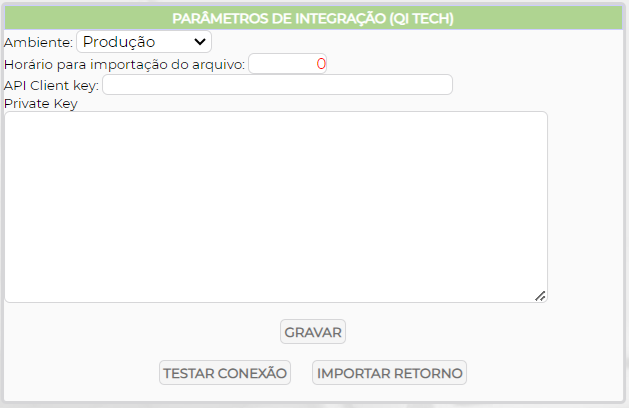 Figura 2 – Tela de parâmetros