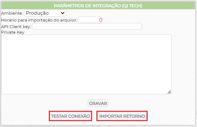 Figura 3 – Teste de conexão e importação do retorno manual