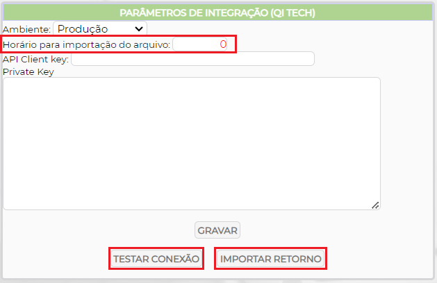 Figura 3 – Teste de conexão e importação do retorno manual