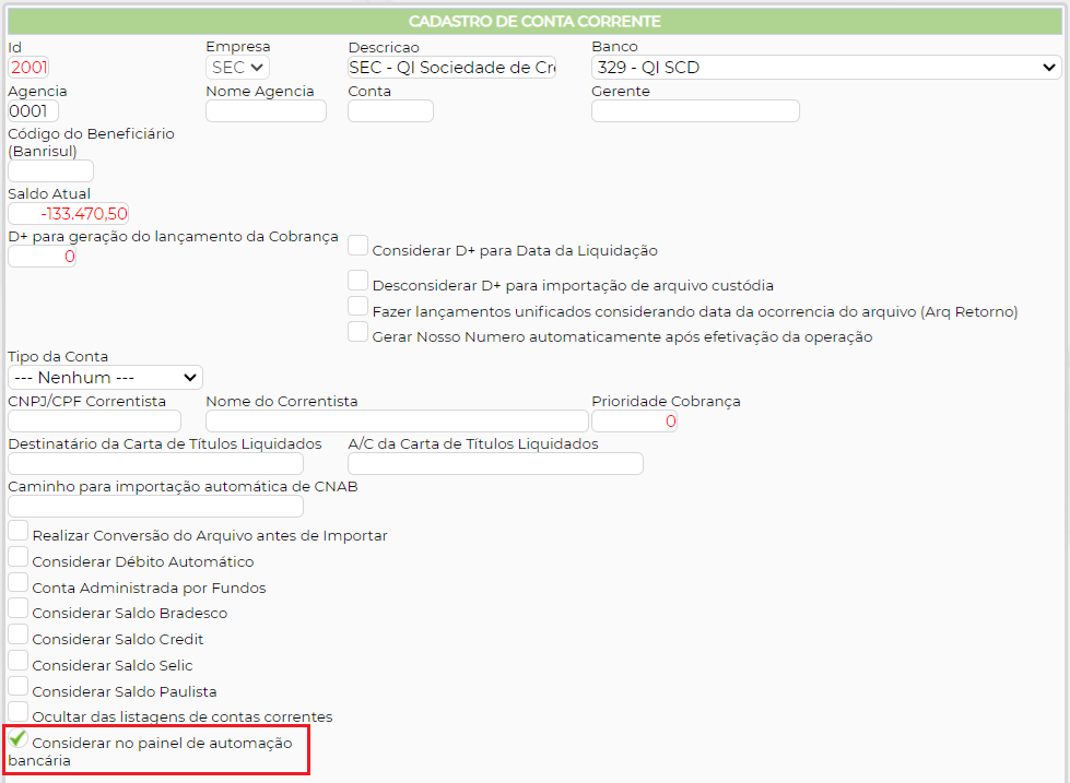 Figura 4 – Opção para ativar painel de automação