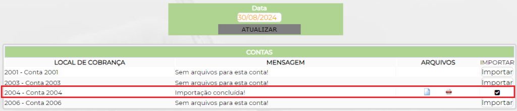 Figura 7 – Confirmação de importação e download dos arquivos